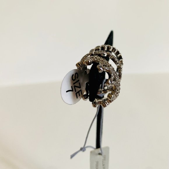 STELLA PICCIOTTO STACKABLE STERLING SILVER SET OF 3 RINGS CROWN WITH STONES - Picture 3 of 9